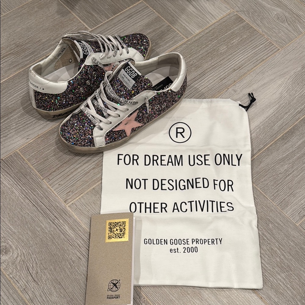 Golden Goose Multicolor Glitter Sneakers with Pink Star